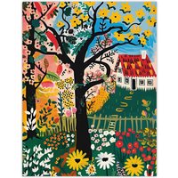 Artery8 Cottage House Garden Flowers Folk Art Painting Wall Art Print | Size: W24" x H32"