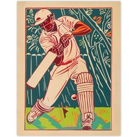Artery8 Cricket Player Batsman Shot Bright Portrait Wall Art Print in Beige | Size: W12" x H16"