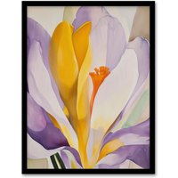 Artery8 Crocus Flower Abstract Watercolour Lilac Orange Framed Art Print in Purple | Size: A4