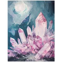 Artery8 Rose Quartz Crystal Pink Mystical Landscape Wall Art Print | Size: W18" x H24"