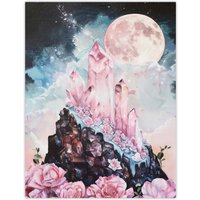Artery8 Rose Quartz Crystal Full Moon Fantasy Landscape Wall Art Print in Pink | Size: W24" x H32"