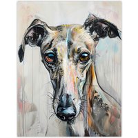 Artery8 Greyhound Whippet Dog Lover Cute Pet Portrait Wall Art Print in Grey | Size: W12" x H16"