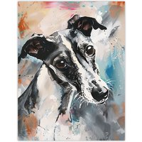 Artery8 Cute Greyhound Whippet Dog Lover Pet Portrait Wall Art Print | Size: W24" x H32"