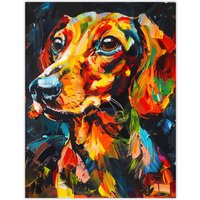 Artery8 Dachshund Sausage Dog Lover Vibrant Portrait Wall Art Print in Orange | Size: W18" x H24"