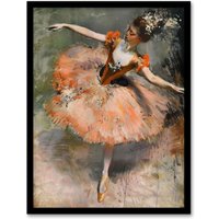 Artery8 Ballerina Arabesque Pose Edgar Degas Inspired Framed Art Print in Pink | Size: A4