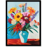 Artery8 Colourful Spring Flower Bouquet Vibrant Painting Framed Art Print | Size: W12" x H16"