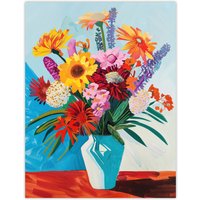 Artery8 Colourful Spring Flower Bouquet Vibrant Painting Wall Art Print | Size: W12" x H16"