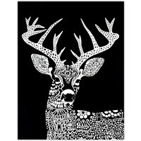 Artery8 Deer Black White Tribal Pattern Stag Design Wall Art Print | Size: W12" x H16"