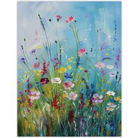 Artery8 Delicate Wildflower Meadow Floral Painting Wall Art Print in Blue | Size: W24" x H32"