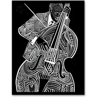 Artery8 Double Bass Black White Jazz Music Player Design Framed Art Print | Size: W12" x H16"