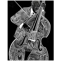 Artery8 Double Bass Black White Jazz Music Player Design Wall Art Print | Size: W24" x H32"