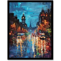 Artery8 Edinburgh Princes Street Cityscape Painting Framed Art Print in Blue | Size: A4