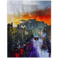 Artery8 Edinburgh Castle Abstract Cityscape Painting Wall Art Print | Size: W12" x H16"