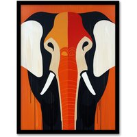 Artery8 Elephant Orange White Black Graphic Design Framed Art Print | Size: W12" x H16"
