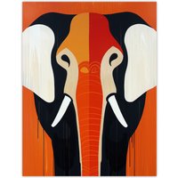 Artery8 Elephant Orange White Black Graphic Design Wall Art Print | Size: W18" x H24"