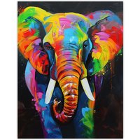 Artery8 Colourful Elephant Vibrant Psychedelic Painting Wall Art Print | Size: W12" x H16"