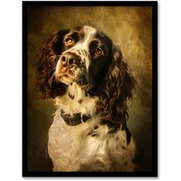 Artery8 English Springer Spaniel Dog Lover Painting Framed Art Print in Brown | Size: W12" x H16"
