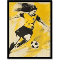 Artery8 Womens Girls Football Fan Soccer Goal Footie Framed Art Print in Yellow | Size: W12" x H16"