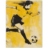 Artery8 Womens Girls Football Fan Soccer Player Striker Wall Art Print in Yellow | Size: W24" x H32"