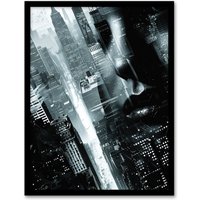 Artery8 Film Noir Metropolis View Black White Cityscape Framed Art Print | Size: W12" x H16"