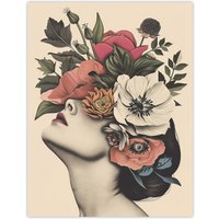 Artery8 Woman Flower Headdress Vintage Style Flowerpunk Wall Art Print in Pink | Size: W12" x H16"