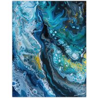 Artery8 Liquid Paint Teal Blue Yellow Abstract Painting Wall Art Print | Size: W24" x H32"