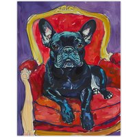 Artery8 Dog Lover French Bulldog on Red Armchair Wall Art Print | Size: W18" x H24"