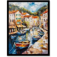 Artery8 French Fishing Town Canal Boats Townscape Framed Art Print | Size: A4