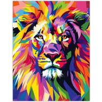 Artery8 Lion Head Colourful Vibrant Geometric Design Wall Art Print | Size: W12" x H16"
