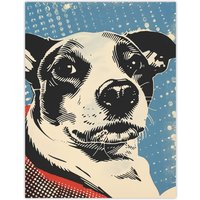 Artery8 Dog Lover Pet Red Blue Lichtenstein Style Wall Art Print | Size: W12" x H16"