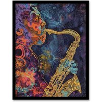 Artery8 Transcendent Saxophone Music Trippy Concept Art Framed Art Print | Size: A4