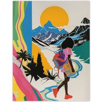 Artery8 Hiker Bright Sun Mountains Abstract Colourful Wall Art Print | Size: W18" x H24"