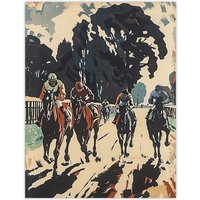 Artery8 Horse Racing Scene Modern Artwork Jockeys Bold Wall Art Print in Beige | Size: W24" x H32"