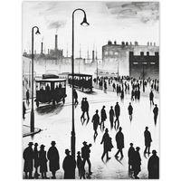 Artery8 Industrial City Scene 1930s Drawing British Town Wall Art Print in Grey | Size: W24" x H32"