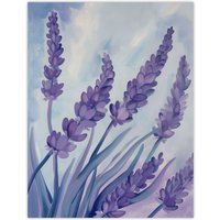 Artery8 Classic Lavender Blue Sky Painting Modern Floral Wall Art Print in Purple | Size: W18" x H24"