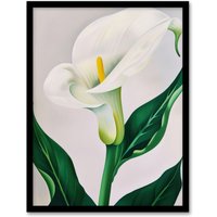 Artery8 Classic White Lily Painting Modern Single Flower Framed Art Print | Size: A4