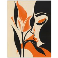 Artery8 Bold Minimal Lady Kissing Rose Flower Artwork Wall Art Print in Orange | Size: W12" x H16"