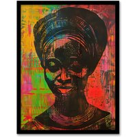 Artery8 Colourful West African Woman Modern Artwork Framed Art Print | Size: W12" x H16"