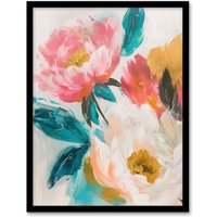 Artery8 Soft Blushing Peonies Painting Floral Bouquet Framed Art Print in Pink | Size: A4