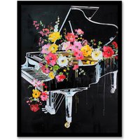 Artery8 Wildflowers in Grand Piano Street Art Graffiti Framed Art Print in Black | Size: W12" x H16"