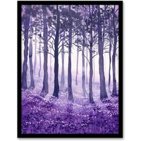 Artery8 Purple Bluebell Forest Painting Trees Woodland Framed Art Print | Size: W12" x H16"