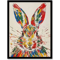 Artery8 Colourful Rabbit Portrait Bright Fun Cute Spring Framed Art Print | Size: W12" x H16"