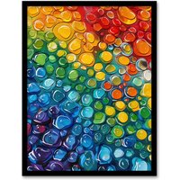 Artery8 Rainbow Raindrops Abstract Painting Colourful Framed Art Print | Size: W12" x H16"