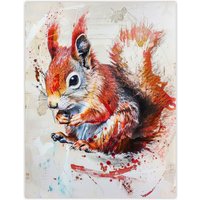 Artery8 Red Squirrel Painting Cute Woodland Animal Nature Wall Art Print in Brown | Size: W18" x H24"