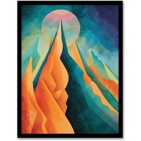 Artery8 Sci-Fi Mountain Summit by Moon Painting Galaxy Framed Art Print in Blue | Size: W12" x H16"