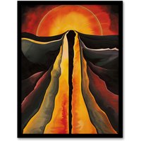 Artery8 Abstract Sunset Painting Fire Landscape Space Framed Art Print in Orange | Size: W12" x H16"