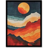 Artery8 Sunset Over Mountain Canyon Artwork Landscape Framed Art Print in Orange | Size: W12" x H16"