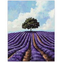 Artery8 Lone Tree Lavender Fields Painting Purple Nature Wall Art Print | Size: W24" x H32"