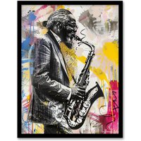 Artery8 Old Saxophone Player Portrait Street Art Graffiti Framed Art Print | Size: A4