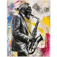 Artery8 Old Saxophone Player Portrait Street Art Graffiti Wall Art Print | Size: W18" x H24"